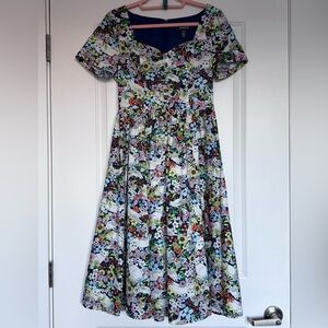 NWOT Modcloth Floral Cat Fit & Flare Shirt Dress
